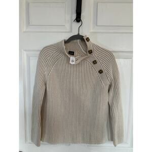 GAP Cotton Ribbed Mockneck Sweater with Button Shoulder - Cream/Off-White - XS